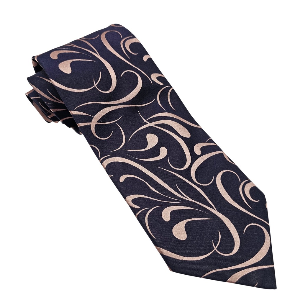 Zilli Silk Tie Navy Rose Gold Scroll‎ Baroque Handmade France Luxury Designer